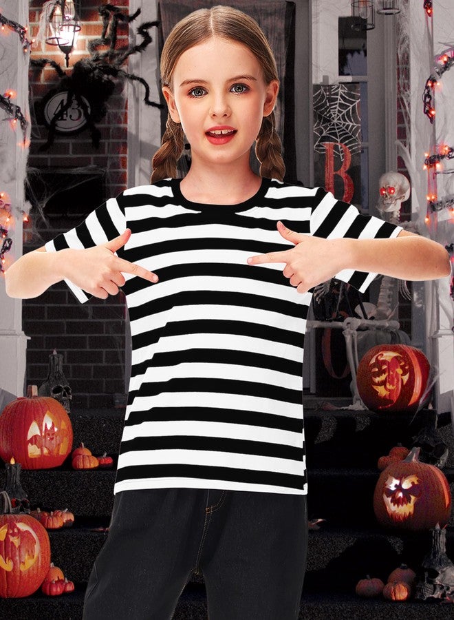 Deerose Kids Mime Artist Costume Shirt Halloween Short Sleeve Black White Striped Crewneck Summer Tee Top 7-8 Years - Image 4